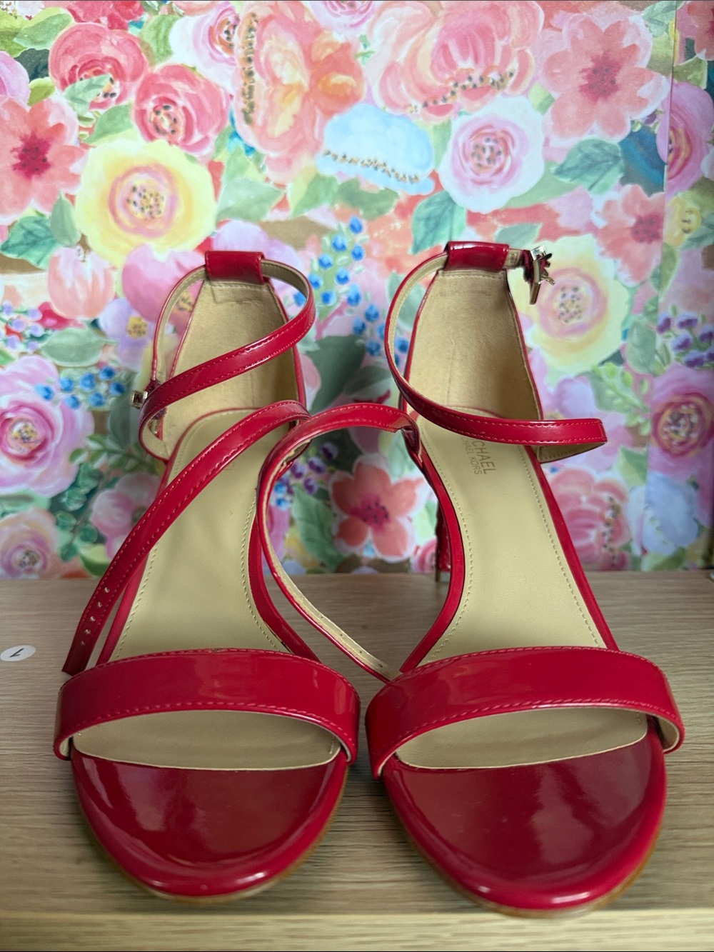 Michael Kors Red Patent Strappy Ankle‑Buckle Heels